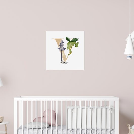 Poster Enfants Dragon Nom personnalisé Monogram V Nursery (Pépinière 2)