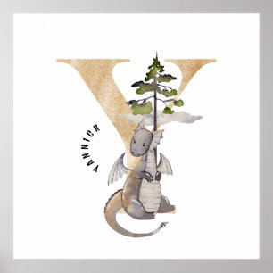 Poster Enfants Dragon Nom personnalisé Monogram Y Nursery