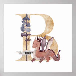 Poster Enfants Dragon Nom personnalisé Monogramme B Nurse