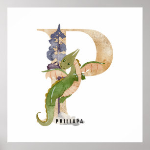 Poster Enfants Dragon Nom personnalisé Monogramme P Nurse