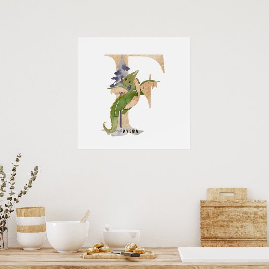 Poster Enfants Dragon Nom sur mesure Monogram F Nurserroo (Cuisine)