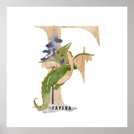 Poster Enfants Dragon Nom sur mesure Monogram F Nurserroo (Devant)
