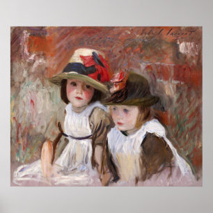 Poster Enfants du village en chapeau de soleil par John S