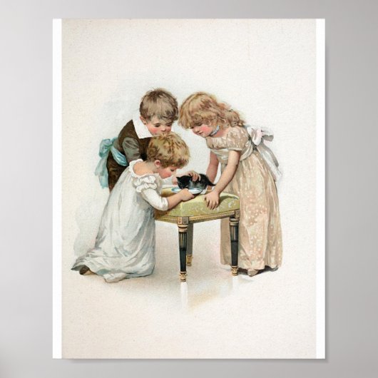 Poster Enfants et chats Vintage (Devant)