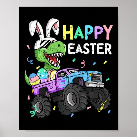 Poster Enfants Garçons Happy Pâques T-rex Bunny Monster C (Devant)