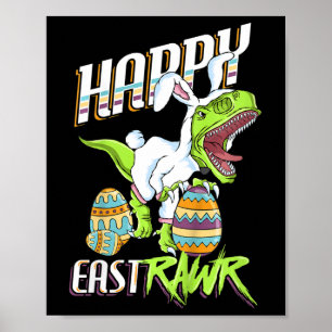 Poster Enfants Happy Eastrawr Cute Trex Dinosaur Bunn de 