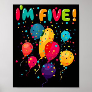 Poster Enfants heureux 5 ballons pour fête d'anniversaire