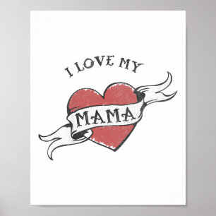 Poster Enfants J'Aime Ma Mama Heart Tattoo Fête des mères