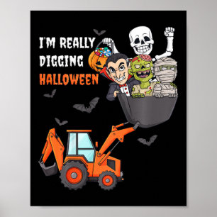 Poster Enfants Je creuse vraiment Halloween Squelette Zom