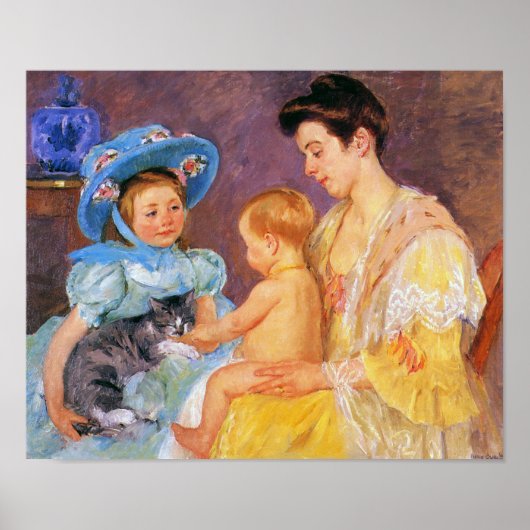 Poster Enfants jouant avec un chat, Mary Cassatt (Devant)