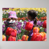 Poster Enfants jouant dans le jardin coloré des tulipes (Devant)