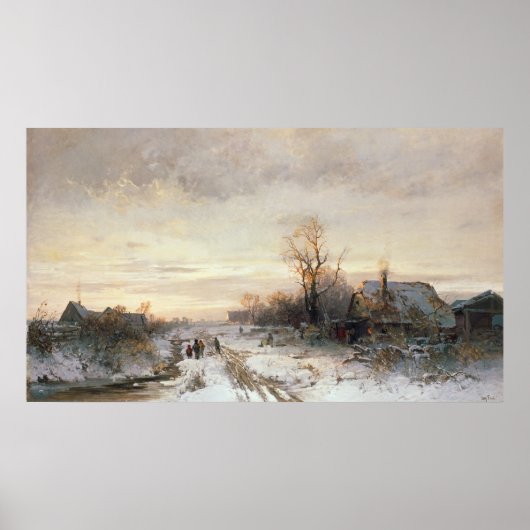 Poster Enfants jouant dans un paysage hivernal (Devant)