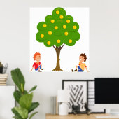 Poster Enfants joueuses assis sous un arbre de pomme (Bureau à domicile)