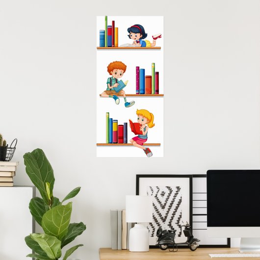 Poster Enfants Lecture Livres (Bureau à domicile)