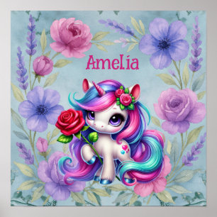 Poster Enfants Licorne Arc-en-Ciel & Nom Nurserie