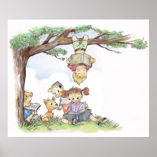 Poster Enfants lisant sous un arbre (Devant)