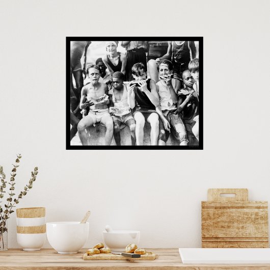 Poster Enfants mangeant de la pastèque 1910 (Cuisine)