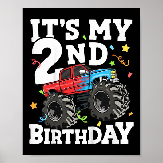 Poster Enfants Monster Camion Mon 2e anniversaire garçon  (Devant)