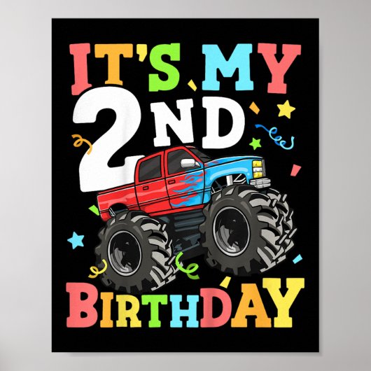 Poster Enfants Monster Camion Mon 2e anniversaire garçon (Devant)