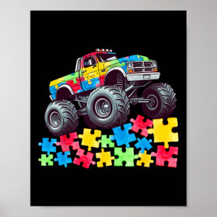 Poster Enfants Monster Truck Drives Over Puzzles Autism A