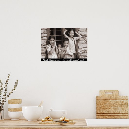 Poster Enfants népalais devant leur école (Cuisine)