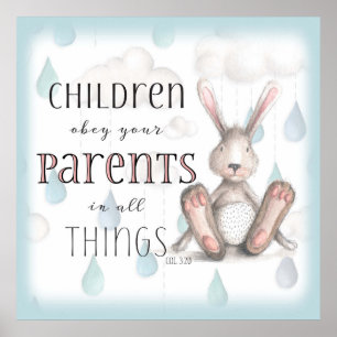 Poster Enfants Obéissez à vos parents - Col 3:20 Bleu