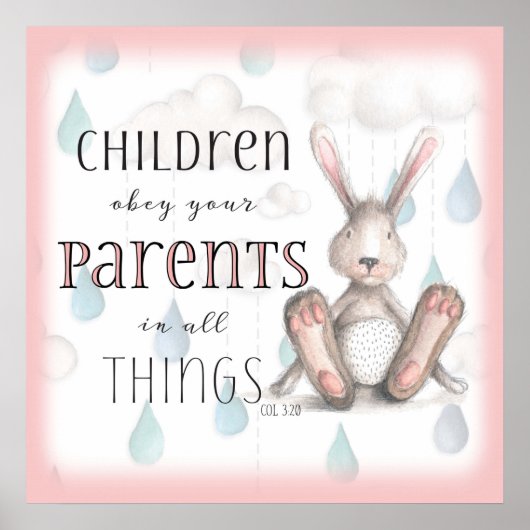 Poster Enfants Obéissez à vos parents - Col 3:20 Rose (Devant)