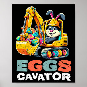 Poster Enfants OEufs Cavateur Lapin de Pâques Excavateur