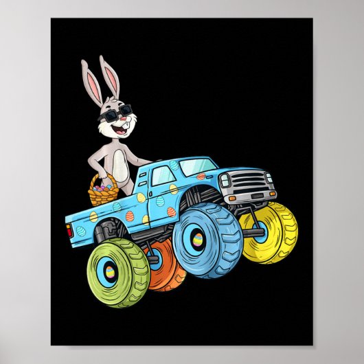 Poster Enfants Pâques Rabbit équitation Monster Camion Fu (Devant)