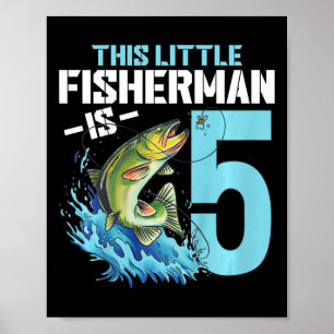 Poster Enfants Pêche Anniversaire Chemise 5 ans Garçon Fi