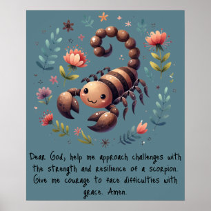Poster Enfants prière chrétienne Woodland Scorpion sur bl