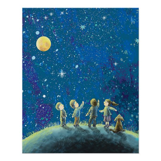 Poster Enfants Regardant Night Sky (Devant)