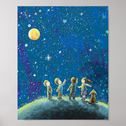 Poster Enfants Regardant Night Sky (Devant)
