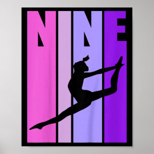 Poster Enfants Retro Girls Gymnastique 9 9ème Anniversair