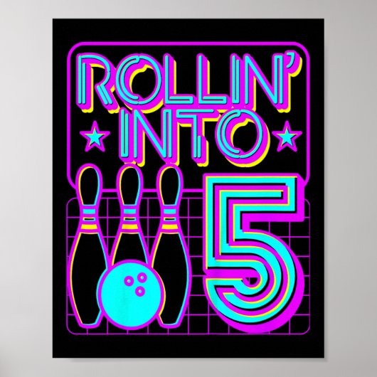 Poster Enfants Rollin In 5 Bowling Bowler 5e Anniversaire (Devant)