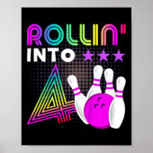 Poster Enfants Rollin Into 4 Bowling Anniversaire fête 4e (Devant)