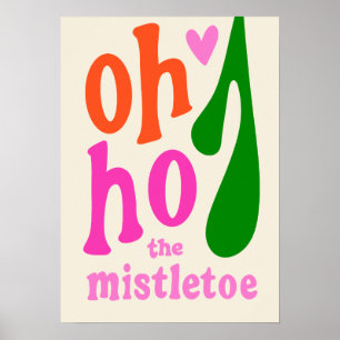 Poster Enfants rose rétro Noël Mistletoe Art Imprimer