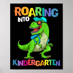 Poster Enfants rugissant en maternelle dinosaure T Rex By