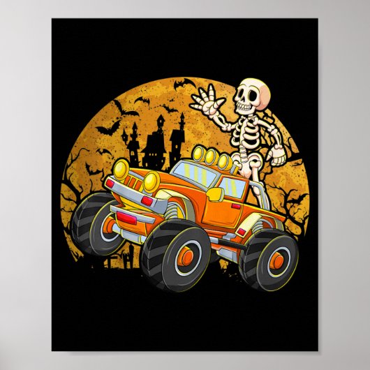 Poster Enfants Skeleton équitation Monster Camion Hallowe (Devant)