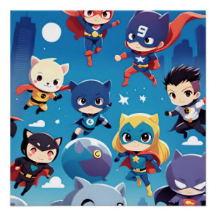 Poster Enfants super-héros volant haut