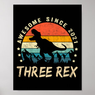 Poster Enfants Trois Rex 3e Anniversaire Troisième Dinosa