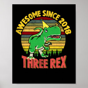 Poster Enfants Trois Rex 3e Anniversaire Troisième Dinosa