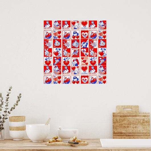 Poster Enfants Valentine Salutation Hugs Baisers Rouge Bl (Cuisine)