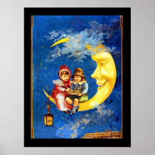 Poster Enfants victoriens à l'affiche vintage de la lune