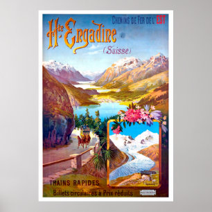 Poster Engadin, Suisse, paysage et route de montagne