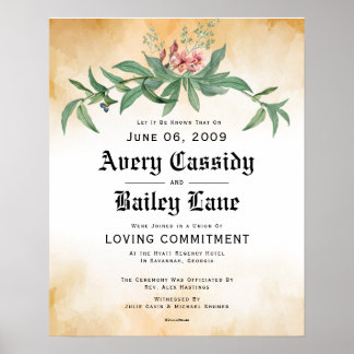 Poster Engagement d'amour ♥ Certificat Mariage