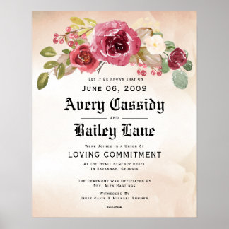 Poster Engagement d'amour ♥ Certificat Mariage