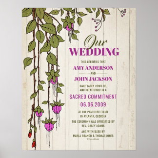 Poster "Engagement sacré" Certificat de Mariage Boho Vine