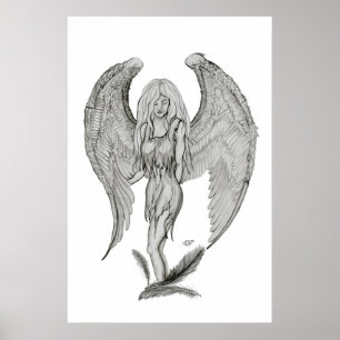 Poster Engel Bleistiftzeichnung Black and white Design