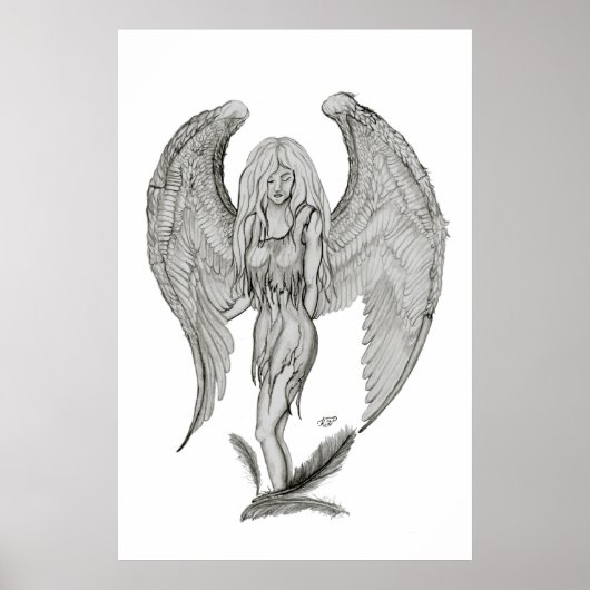 Poster Engel Bleistiftzeichnung Design noir et blanc (Devant)